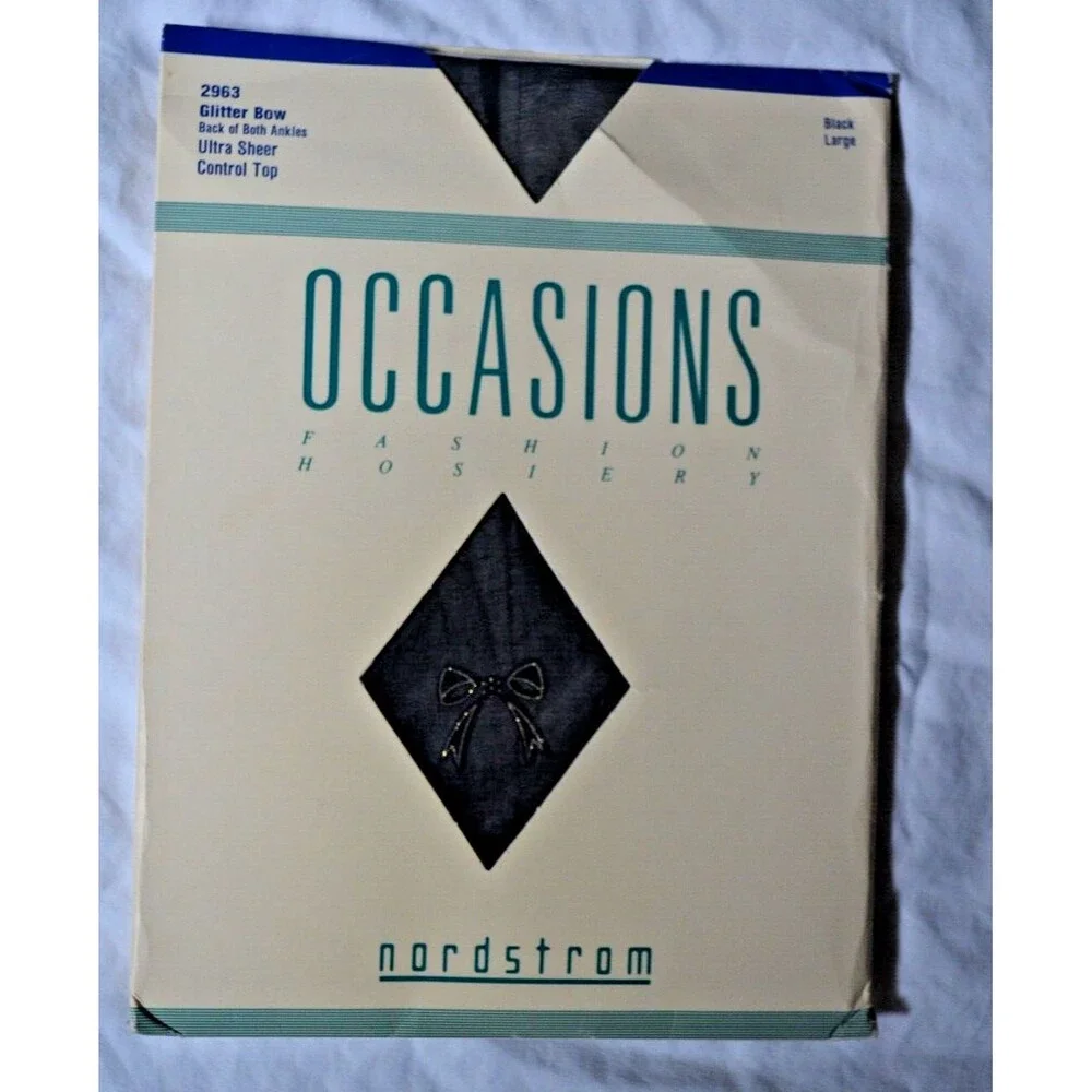 NORDSTROM Occasions Ultra Sheer Control Pantyhose Black Large Glitter Bow Ankles